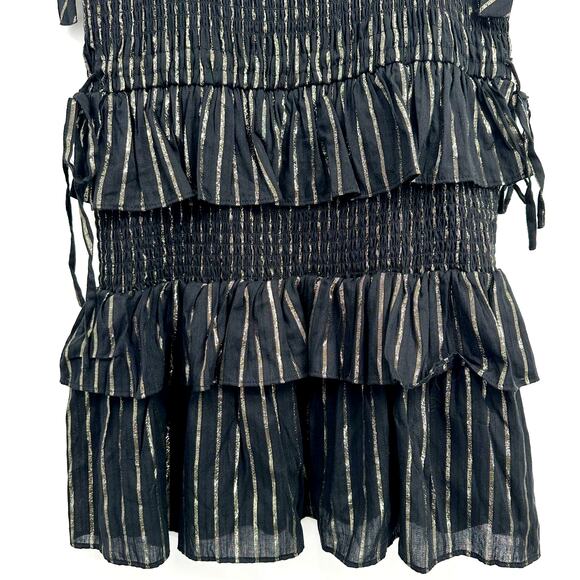 House of Harlow 1960 Corinne Shirred Smocked Mini Dress in‎ Black Gold Size M - Picture 7 of 11